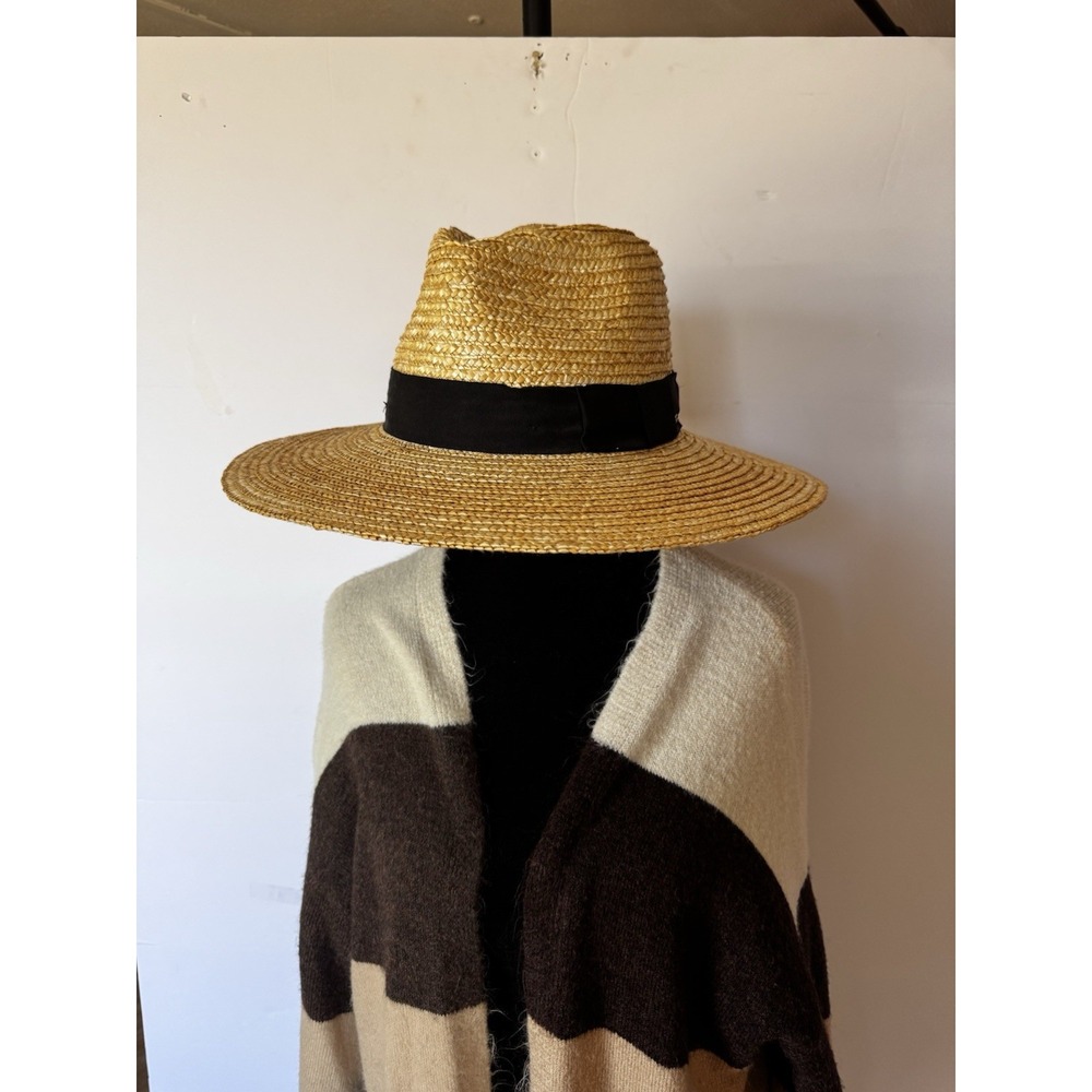 BRIXTON Men's Women's Unisex Straw Fedora Sun Hat Summer Beach Wide Brim Size M